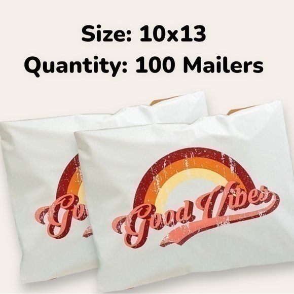 Other - Pack of 100 Mailers, Size 10x13, Distressed Print, Good Vibes, Vintage Retro